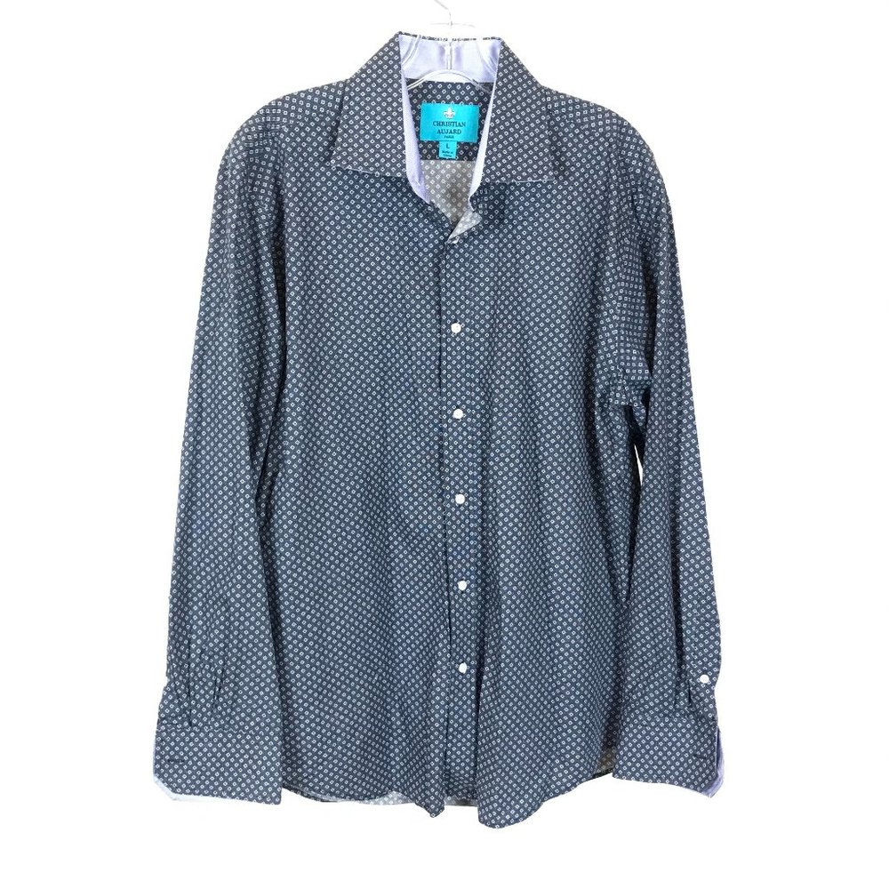 Mens Size Large Christian Aujard Paris Diamond and Dot Pattern Dress Shirt Top